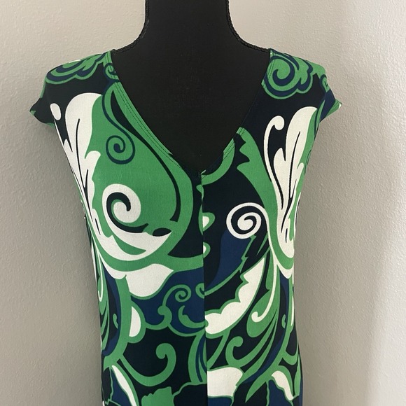 CHICOS TRAVELERS Sz 1 (8/10) Printed Floral Slinky Shark Bite Maxi Dress Stretch - Picture 3 of 7